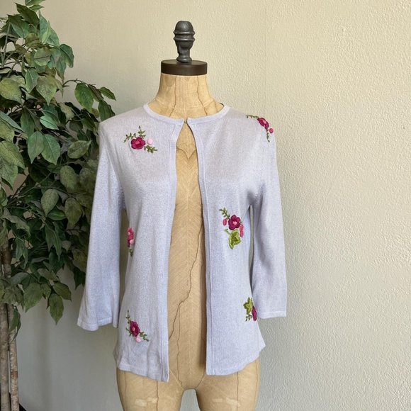 CARRIE FORBES 80'S Vintage Floral Embroidered Cardigan - Picture 4 of 8